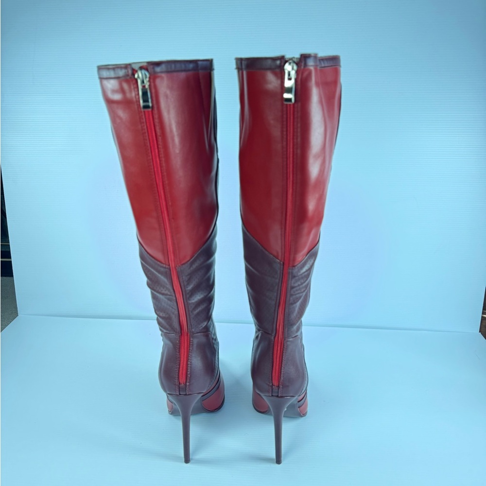 AKIRA Rodrigo Red Over The Knee Stiletto Boots Pointed Toe Moto Panel multi size - Picture 5 of 8